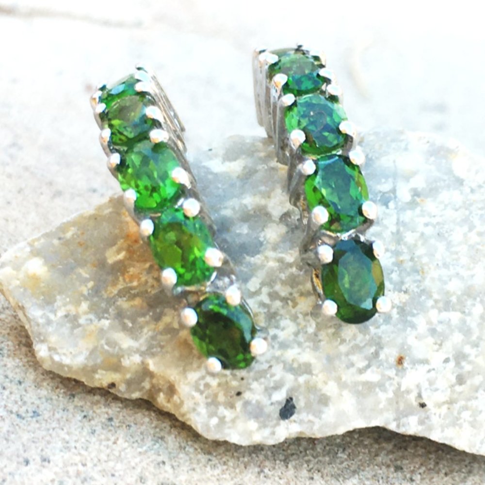 Chrome Diopside .925 Earrings J-Hoops Stamped Natural Gems Sterling Silver